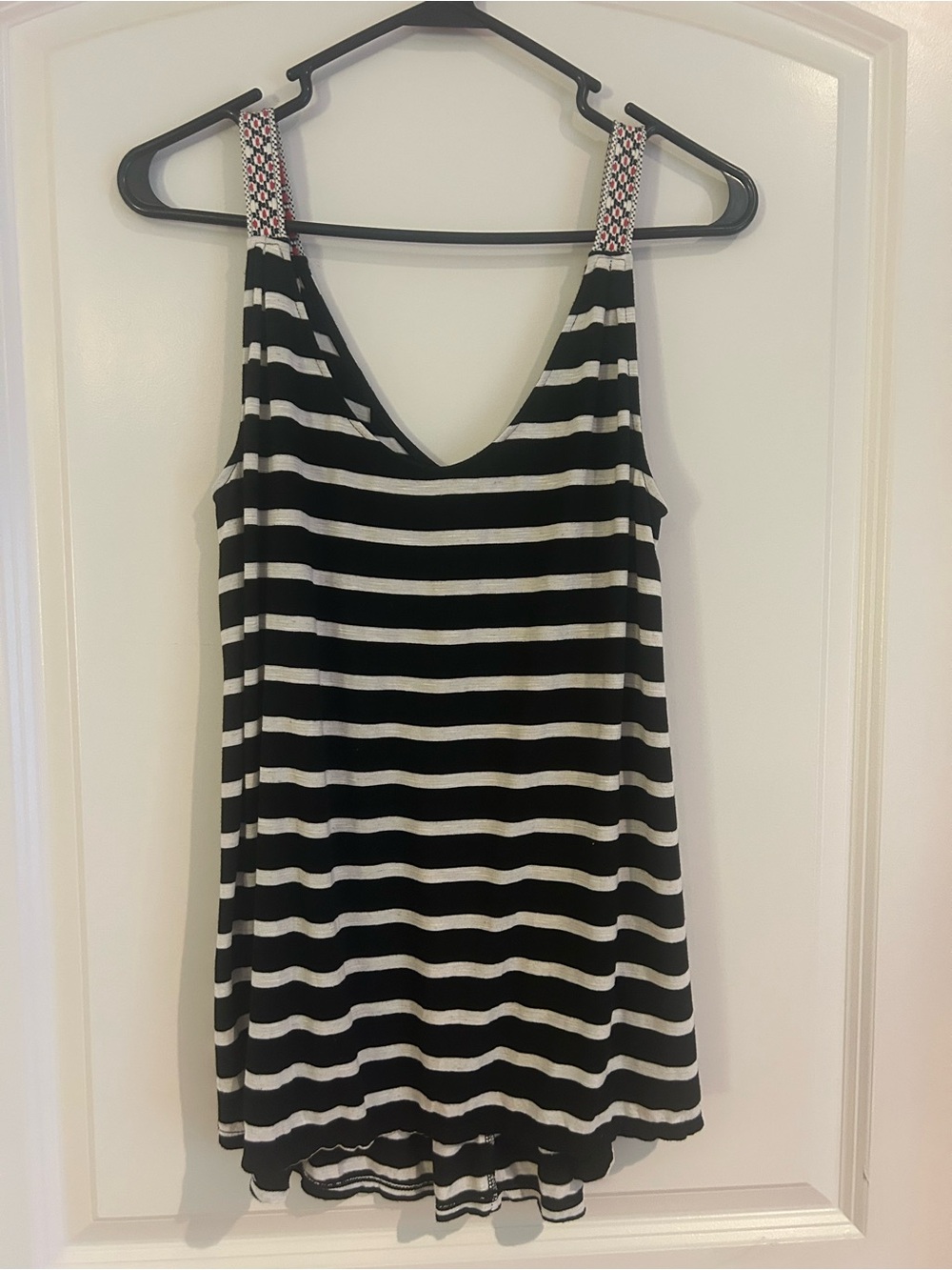 Max Studio Black and White Striped Tank with Patterned Straps
